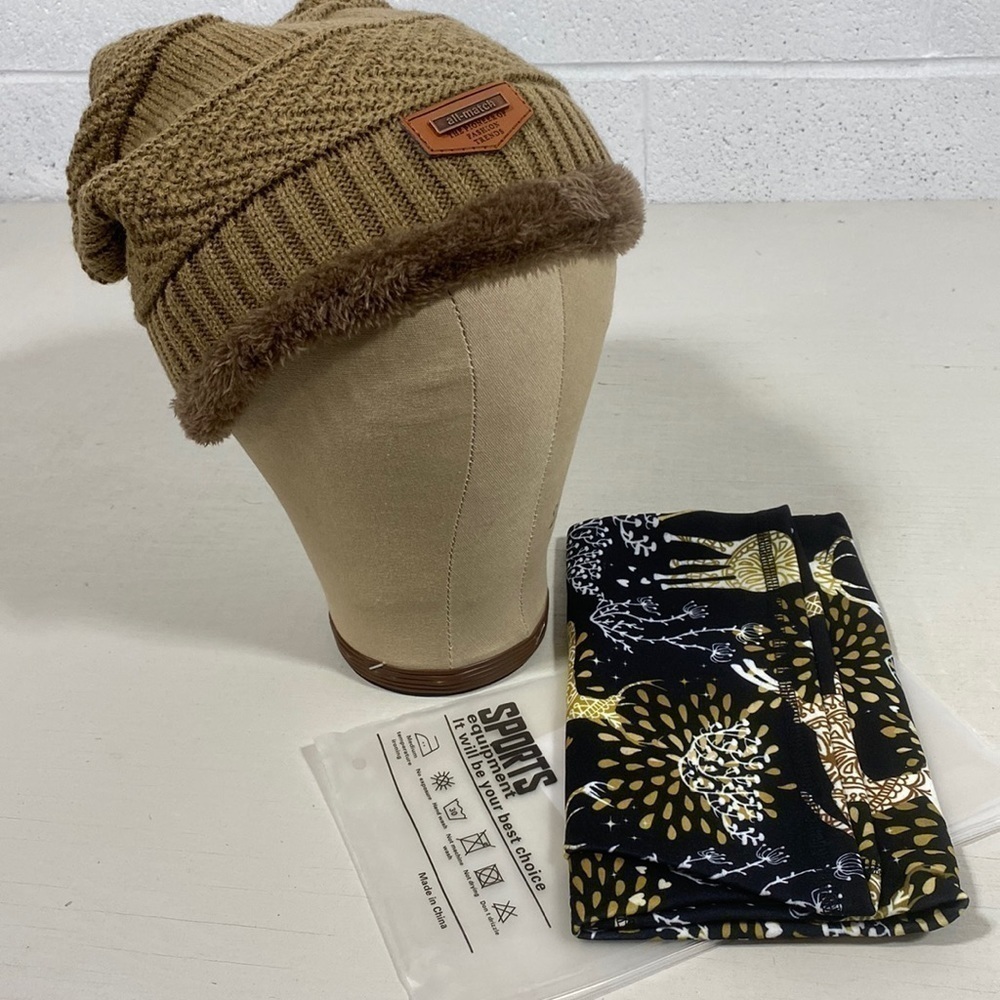 NWOT all-match fleece lined tan coloured hat and Anuevo NWT Multipurpose…​​​
